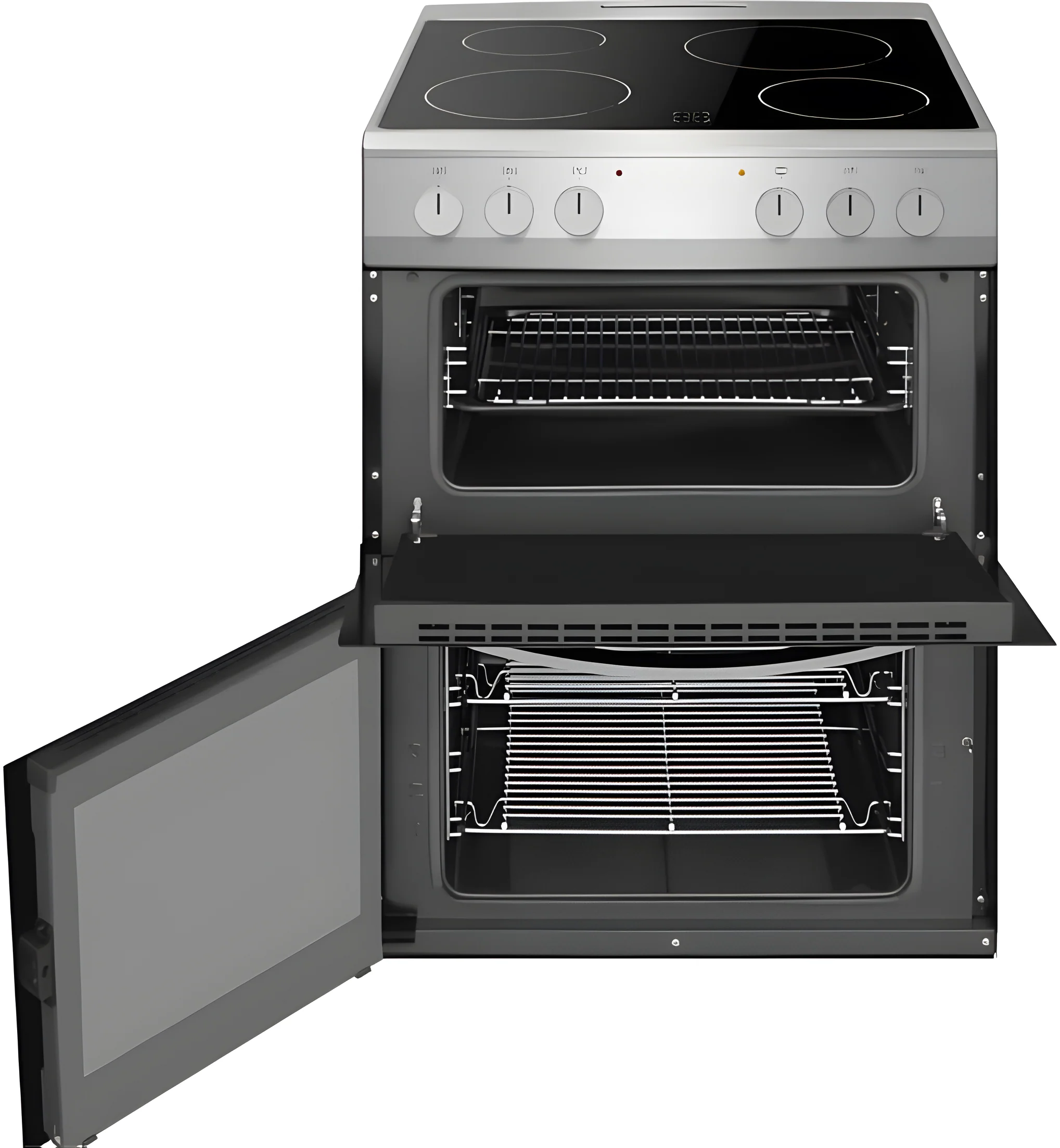Amica AFC602SS 60cm Ceramic Electric Cooker with Double Oven, A Rated - Silver - Image 2