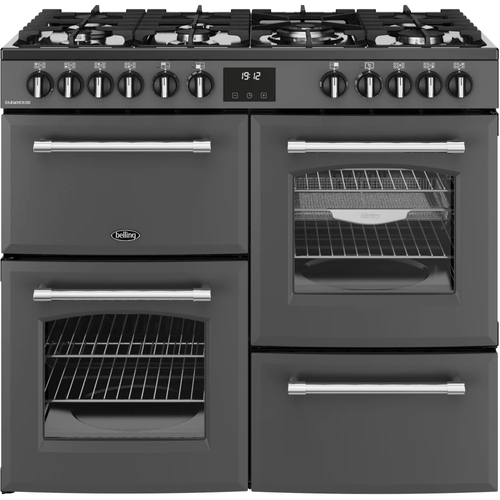 Belling Farmhouse 100DF 444411828 - Grey 100cm Dual Fuel Range Cooker - 199L - A energy