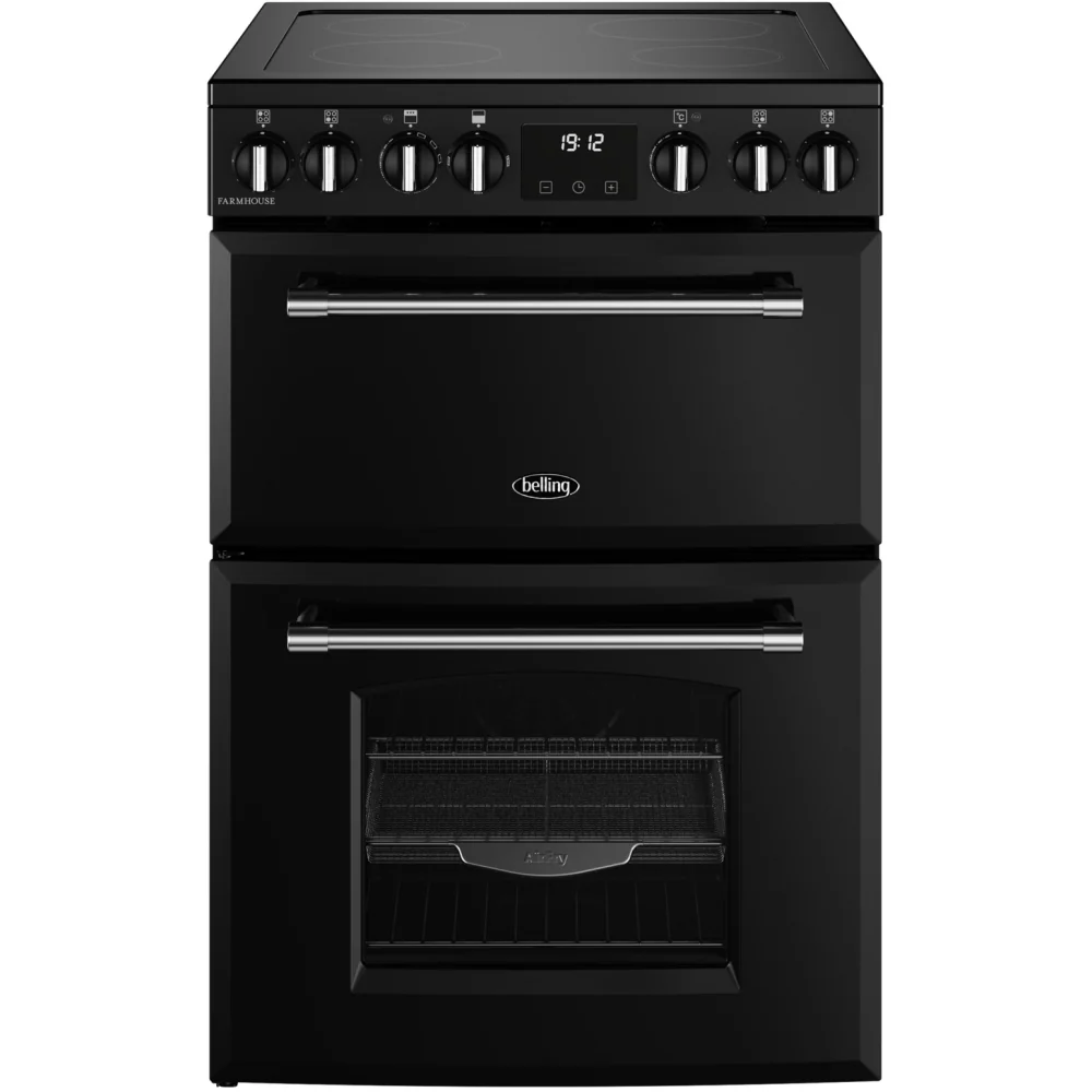 Belling Farmhouse 60E 444411810   - Black Ceramic Electric Cooker with Double Oven - 70/33L Capacity - A energy