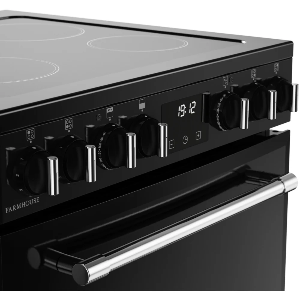 Belling Farmhouse 60E 444411810   - Black Ceramic Electric Cooker with Double Oven - 70/33L Capacity - A energy - Image 4