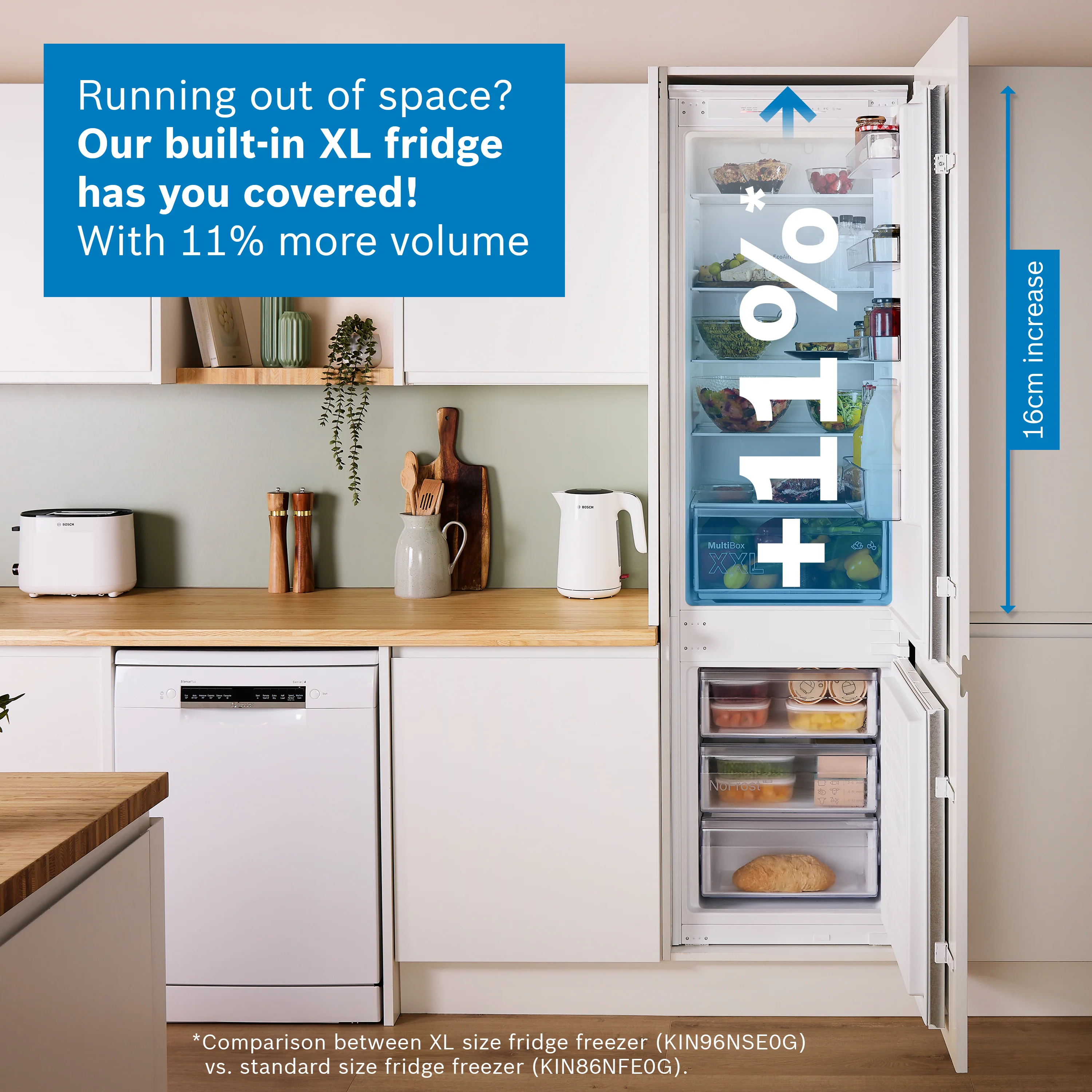 Bosch Series 2 KIN96NSE0G - White 290L Integrated 60/40 Split Fridge Freezer - Sliding Door - E Energy - Image 8