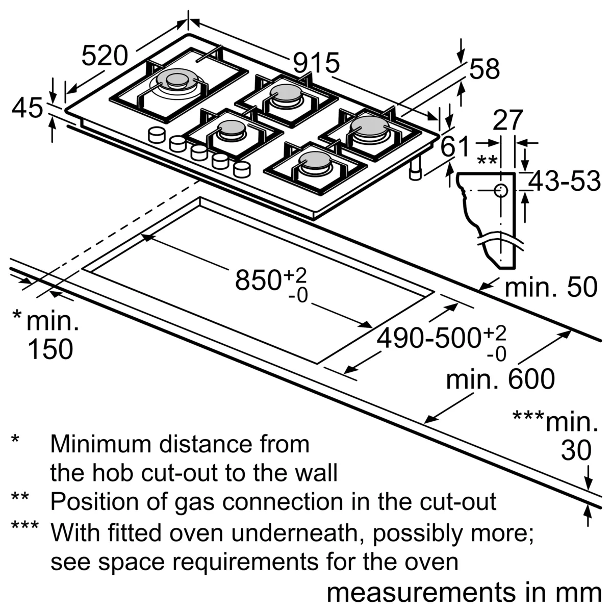 Bosch Series 6 PPS9A6B90 - Black Tempered Glass 5 Zone Gas Hob - Image 5