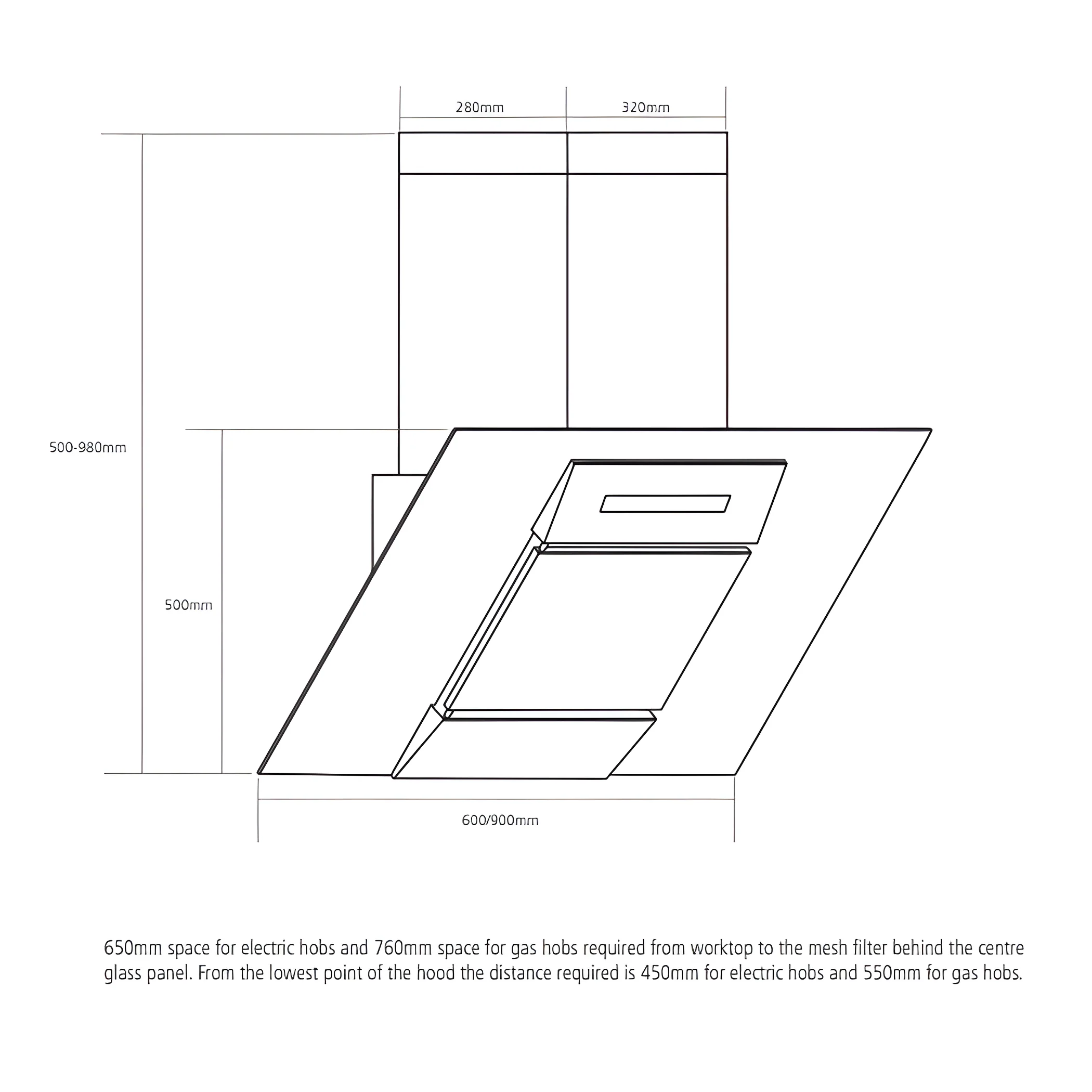 Caple SP612BK - Black Glass Wall Chimney Extractor - 612 m³/h - A Energy Rating - Image 2