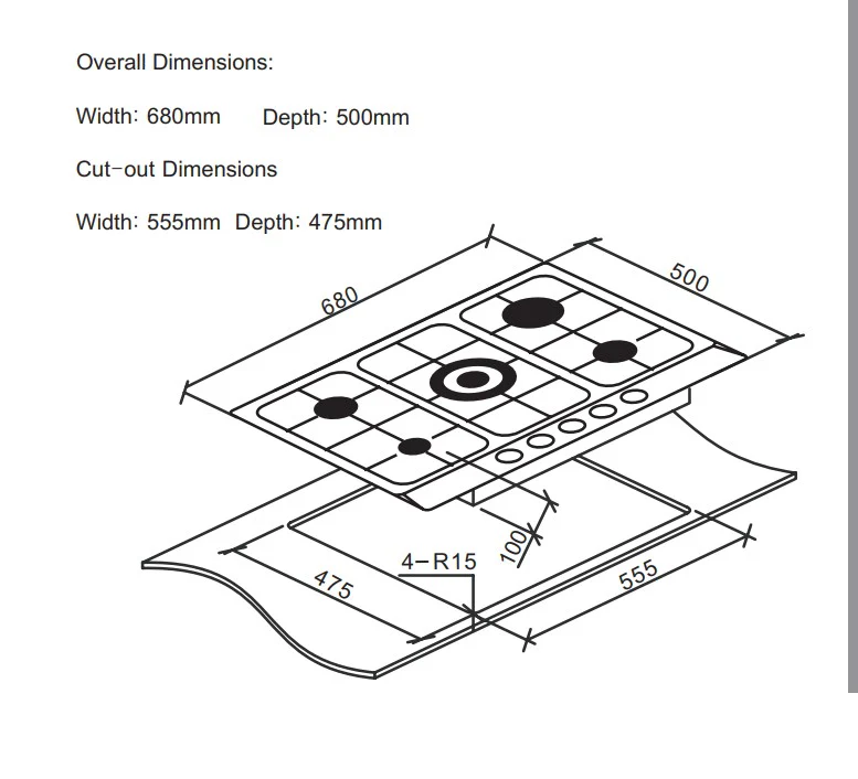 Cata UBGHDFFJ70.1 - Stainless Steel 68cm Gas Hob - 5 Burners - Image 3
