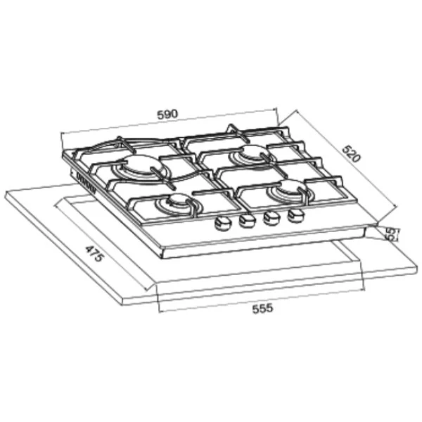 Cata UBGOG601BK - Black 4 Zone Gas Hob - Image 3
