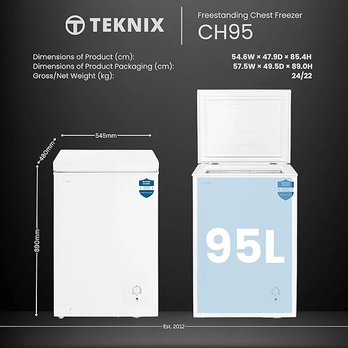 Teknix CH95 - White 95L Chest Freezer - Garage Safe - 4 Star, E Energy Rating - Image 6