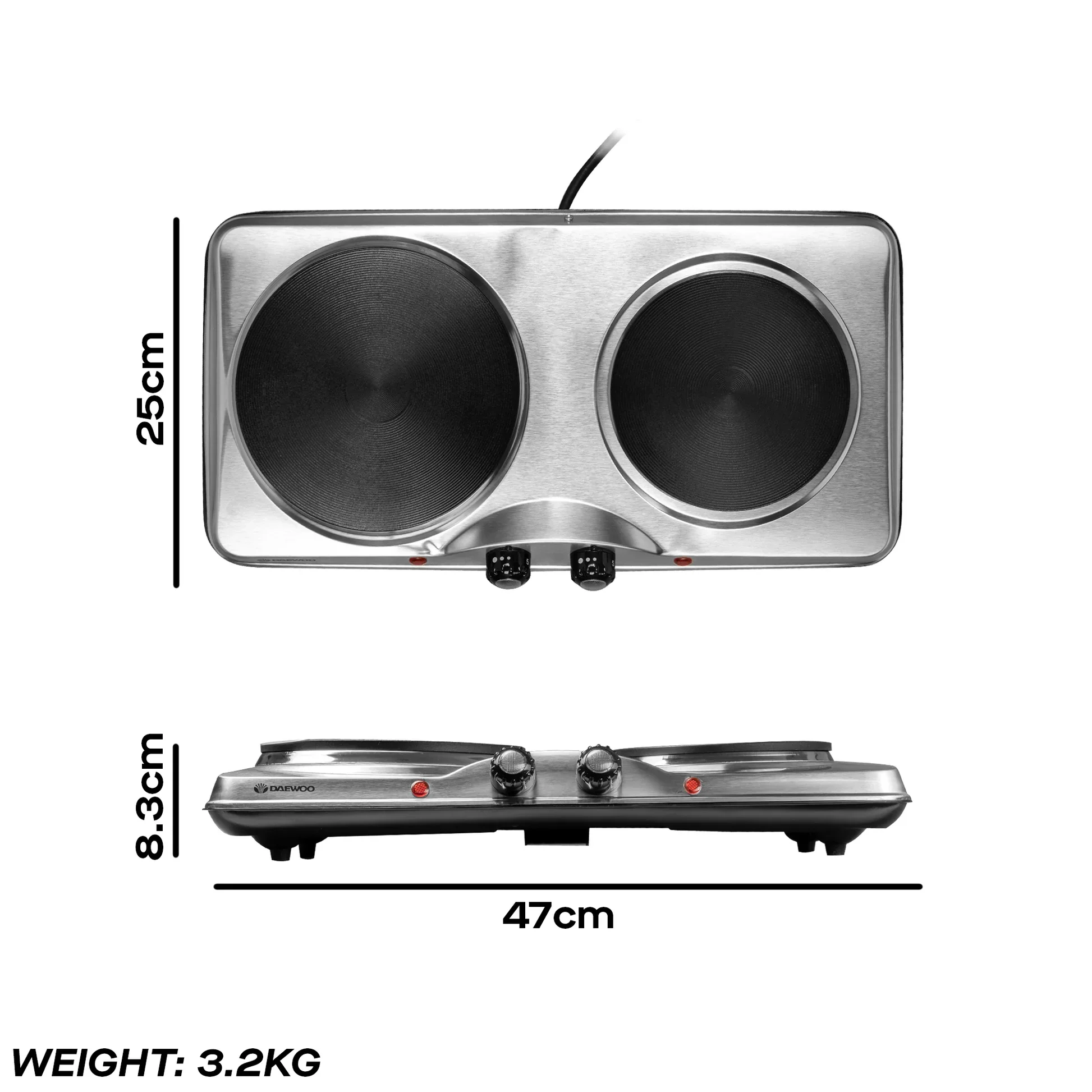 Daewoo SDA1732GE - Black Hobs - 2x Hot Plates - Stainless Steel - Image 4