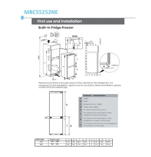 Fridgemaster MBC55252NE 177cm 70/30 Integrated Total No Frost Fridge Freezer with Sliding Door Hinge - White - E Rated - Image 6