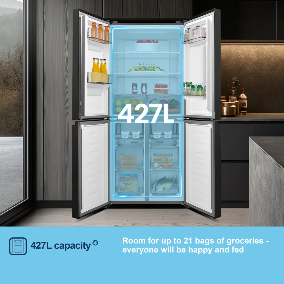 Fridgemaster MQ79395EB - Black American Fridge Freezer - 427L Capacity - E Energy Rating - Image 4