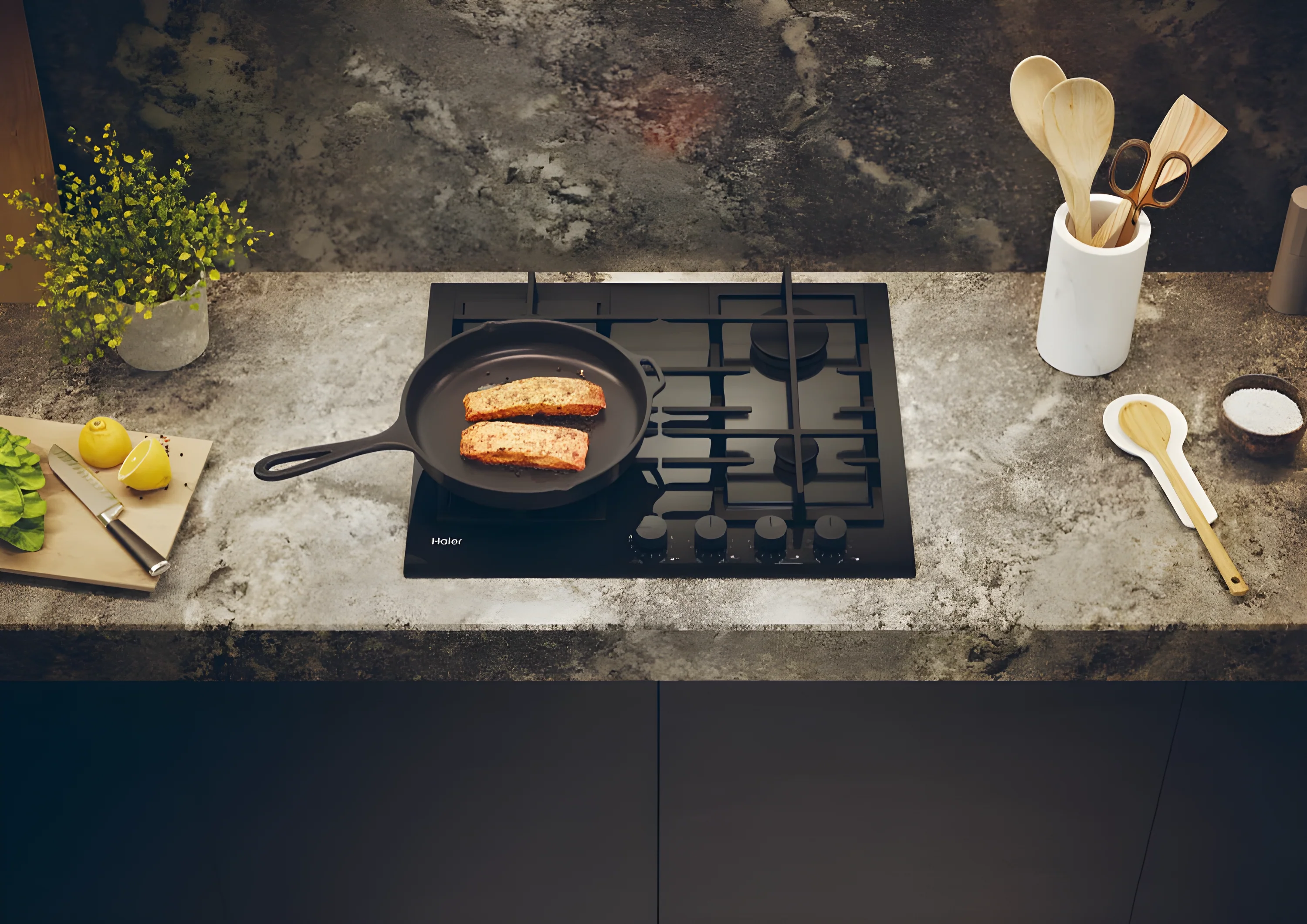 Haier HAVG6BF4TBPB - Black Gas on Glass Hob - 60cm 4 Zone - Image 3