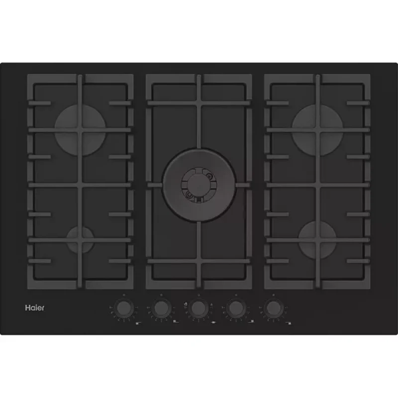 Haier HAVG75S2B - Black 5 Zone Glass Gas Hob