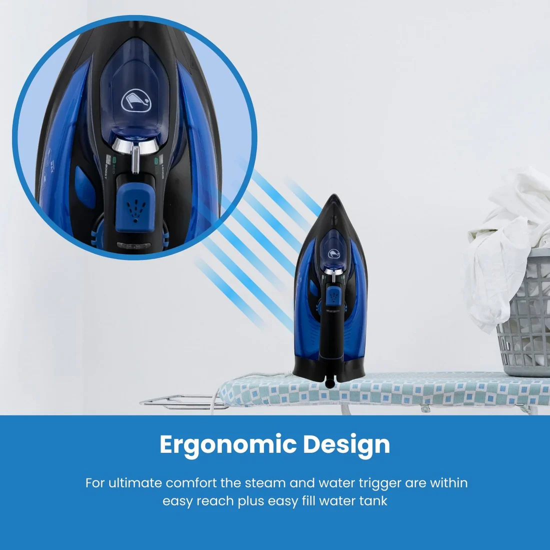Hamilton Beach HB608BB - Black/Blue Steam Iron - 3000W SteamMax - A Energy - Image 2