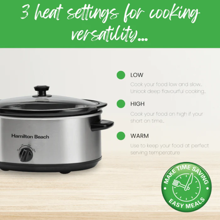 Hamilton Beach HBSC070S - Silver 6.5L Slow Cooker - 3 Settings - Energy Efficient - Image 2