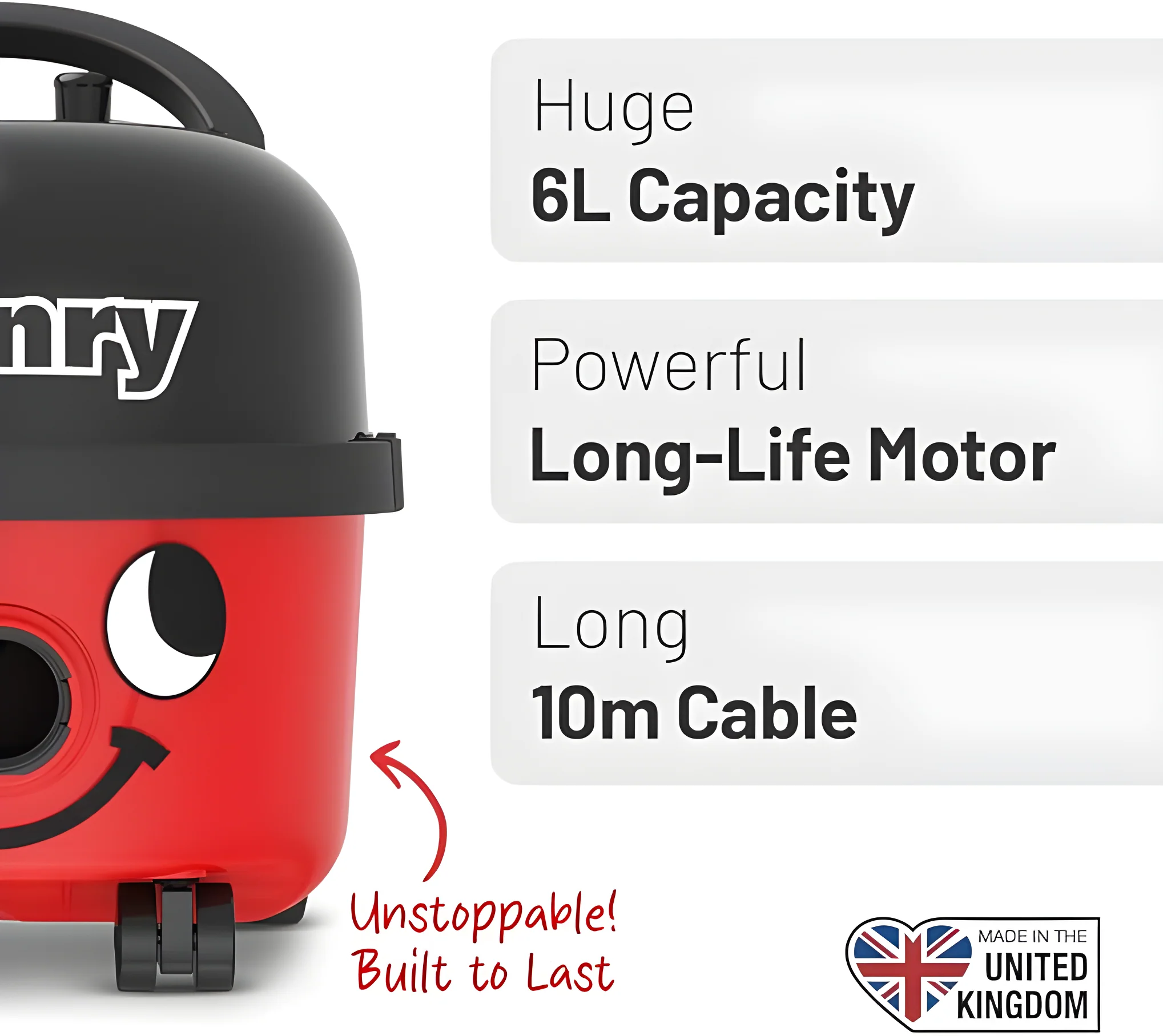Numatic Henry HVR 160-11 Bagged Cylinder Vacuum, 620 W, 6 Litres, Red and Black - Image 2