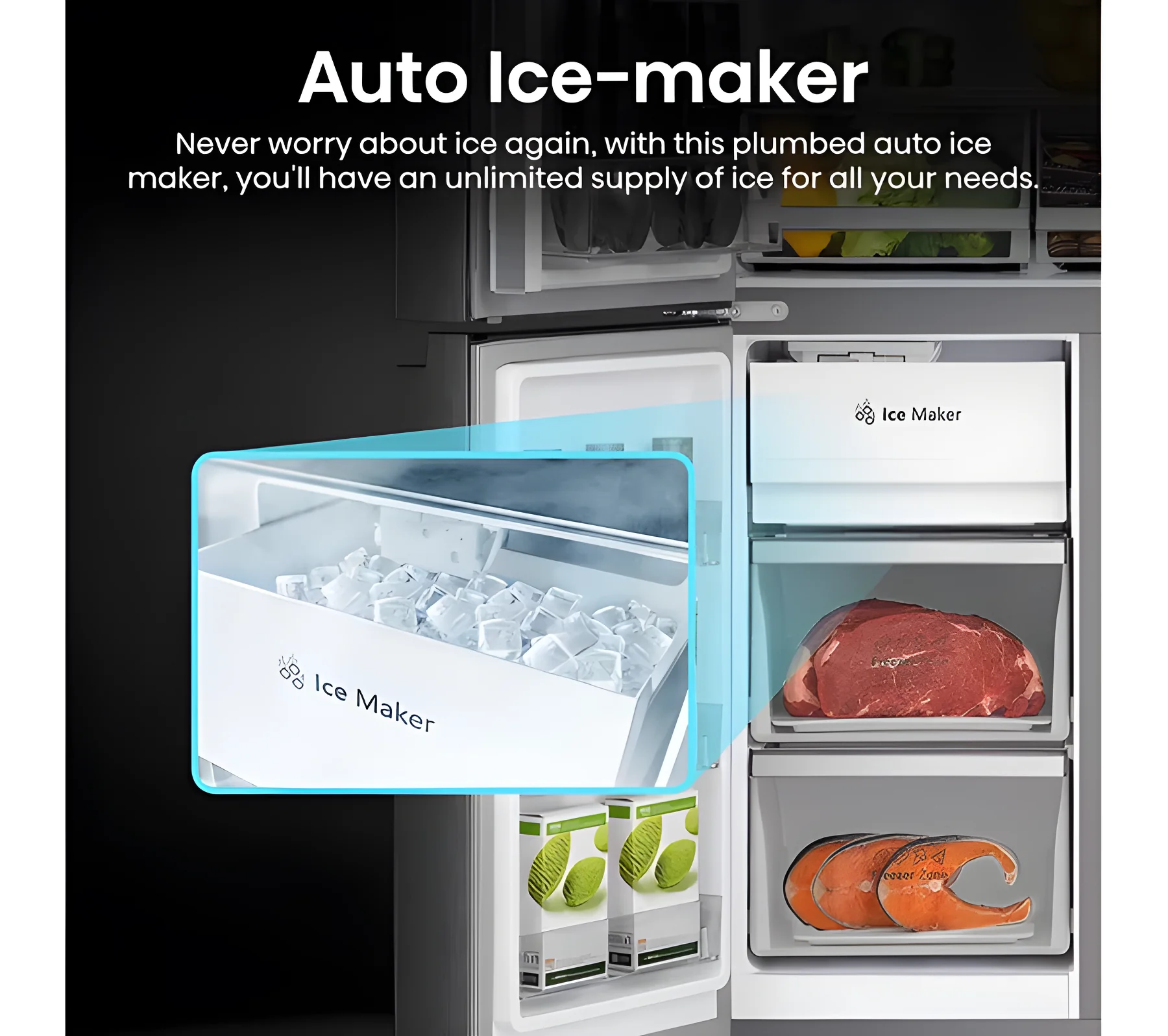 Hisense RQ5X560SFLEF - Black American Fridge Freezer - 608L Capacity - E Energy Rating - Image 3