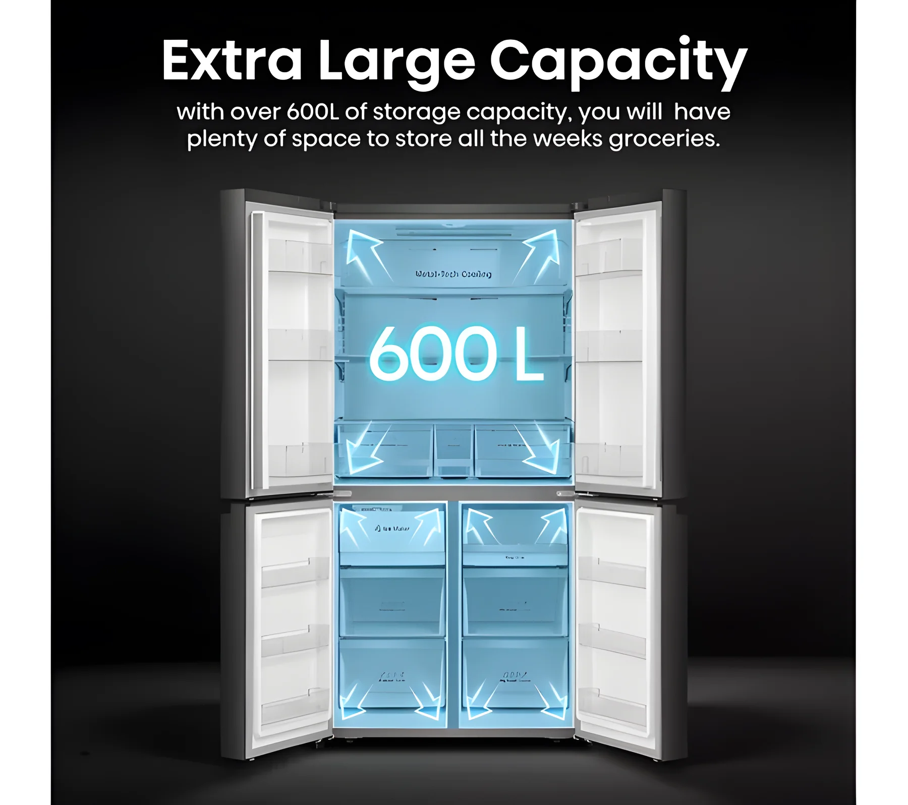 Hisense RQ5X560SFLEF - Black American Fridge Freezer - 608L Capacity - E Energy Rating - Image 4