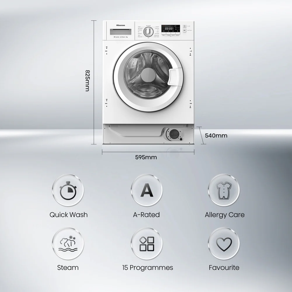 Hisense WF3M841BWI - White 8KG Integrated Washing Machine - 1400 RPM - A energy - Image 2