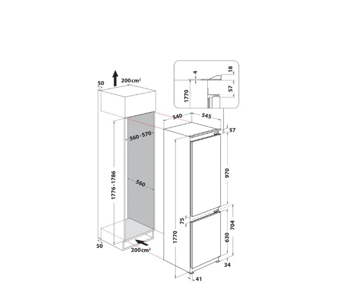 Hotpoint HTC18D011A1 - White 70/30 Built In Static Fridge Freezer - 273L Capacity - E Energy Rating - Image 8