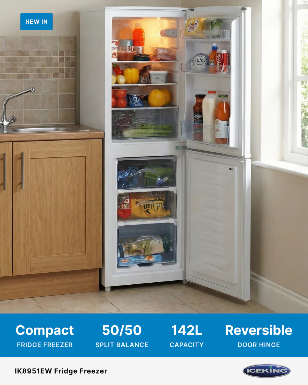 Iceking IK8951EW - White 50/50 Small Freestanding Fridge Freezer - 4* Freezer - E energy - Image 2