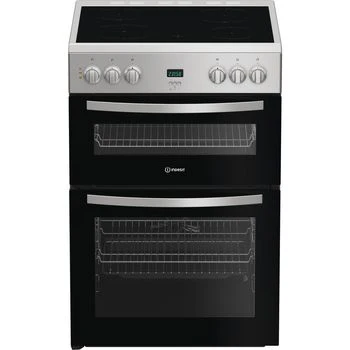 Indesit IDE6VDCS1 - Silver Electric Double Cooker - 60cm Ceramic Hob - A Energy