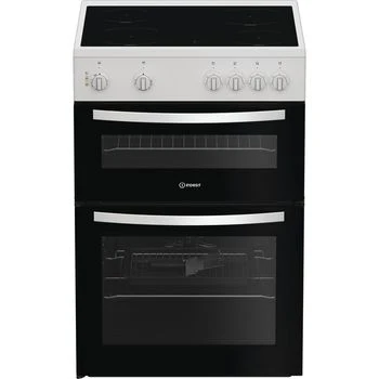 Indesit IDE6VMW - White Electric Double Cooker - 60cm Ceramic Hob - A Energy