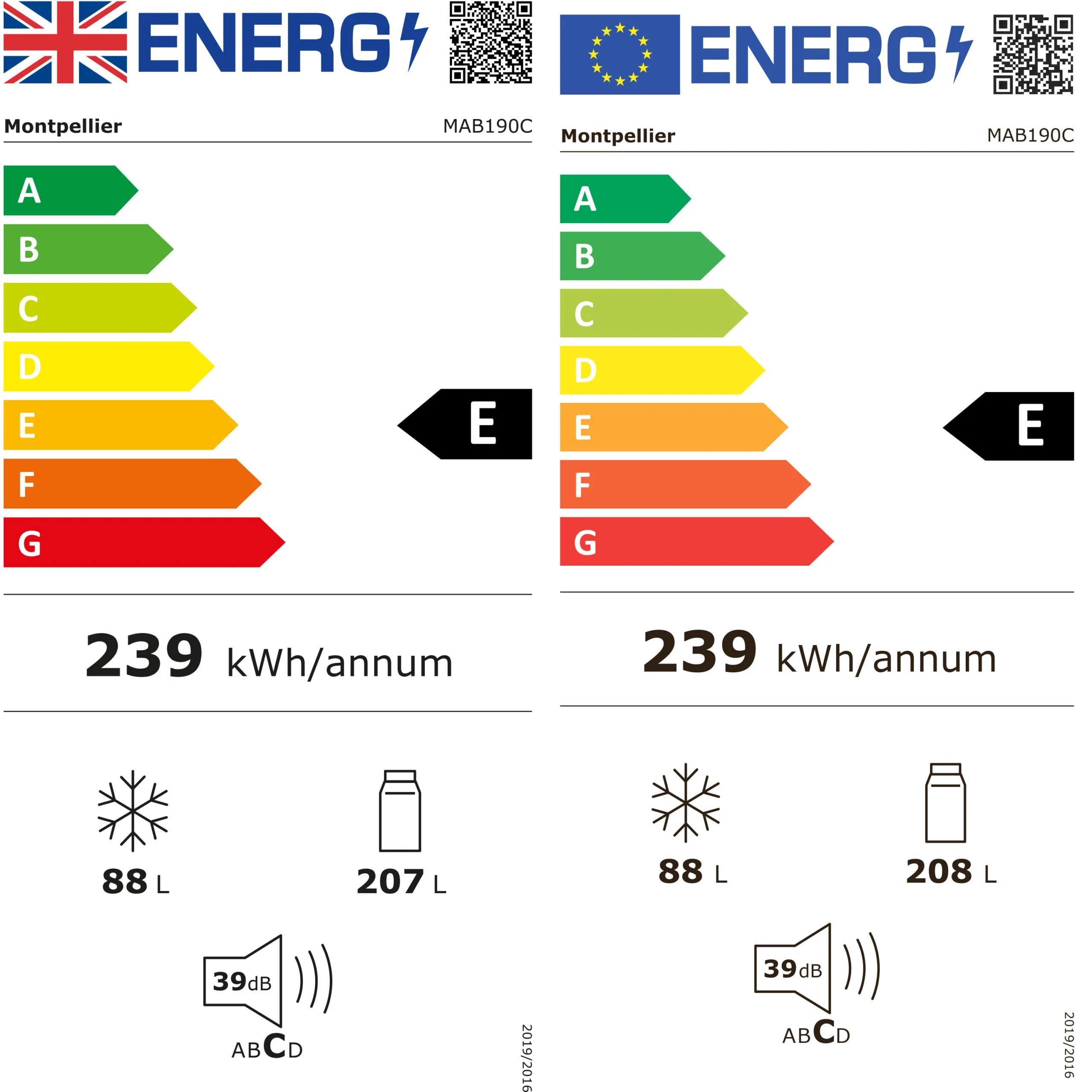 Montpellier MAB190K - Black Fridge Freezer - 295L - E Energy Rating - Image 4