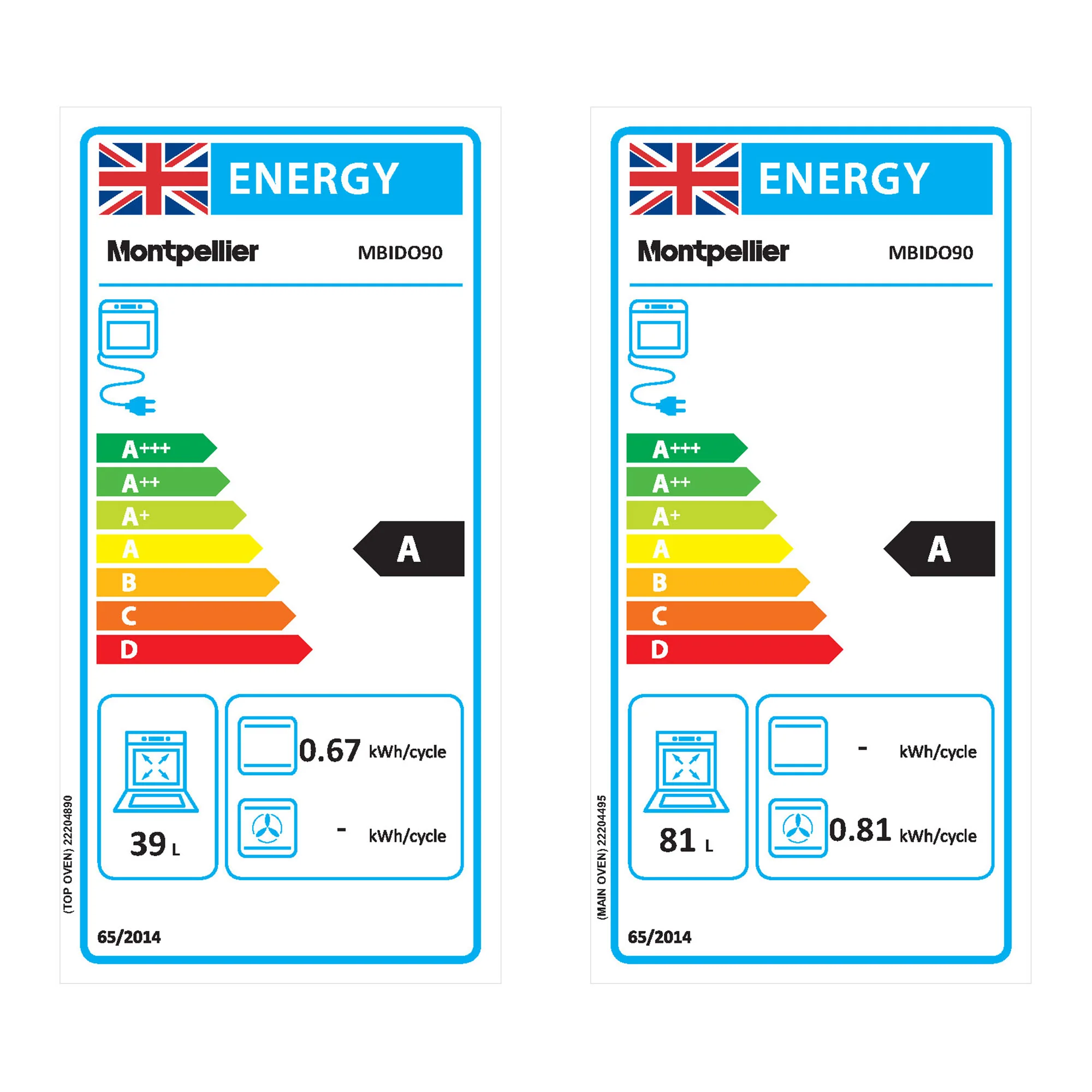 Montpellier MBIDO90 - Black Double Ovens - 39/81L - A/A Energy Rating - Image 9