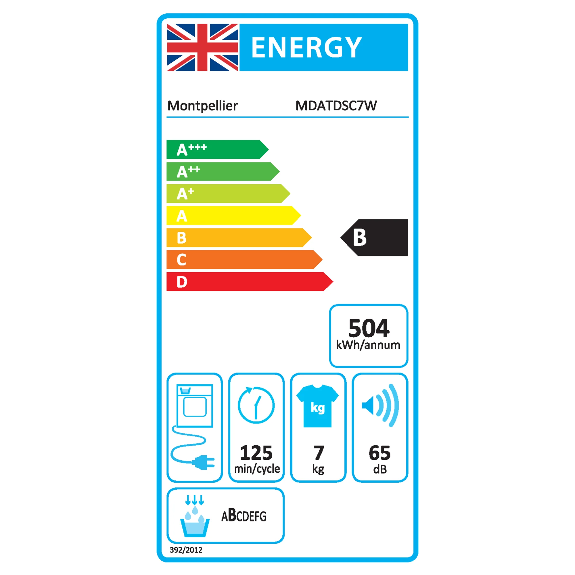 Montpellier MDATDSC7W - White 7KG Tumble Dryer - Condenser - B energy - Image 8