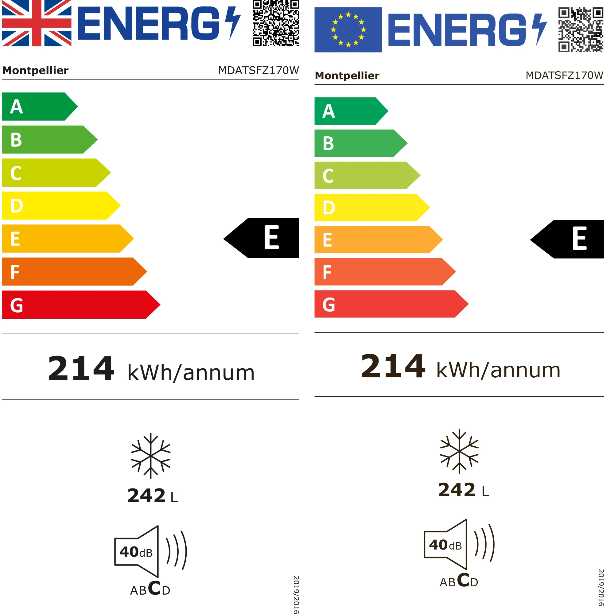 Montpellier MDATSFZ170W - White Tall Freezer - 242L - E Energy - Image 7