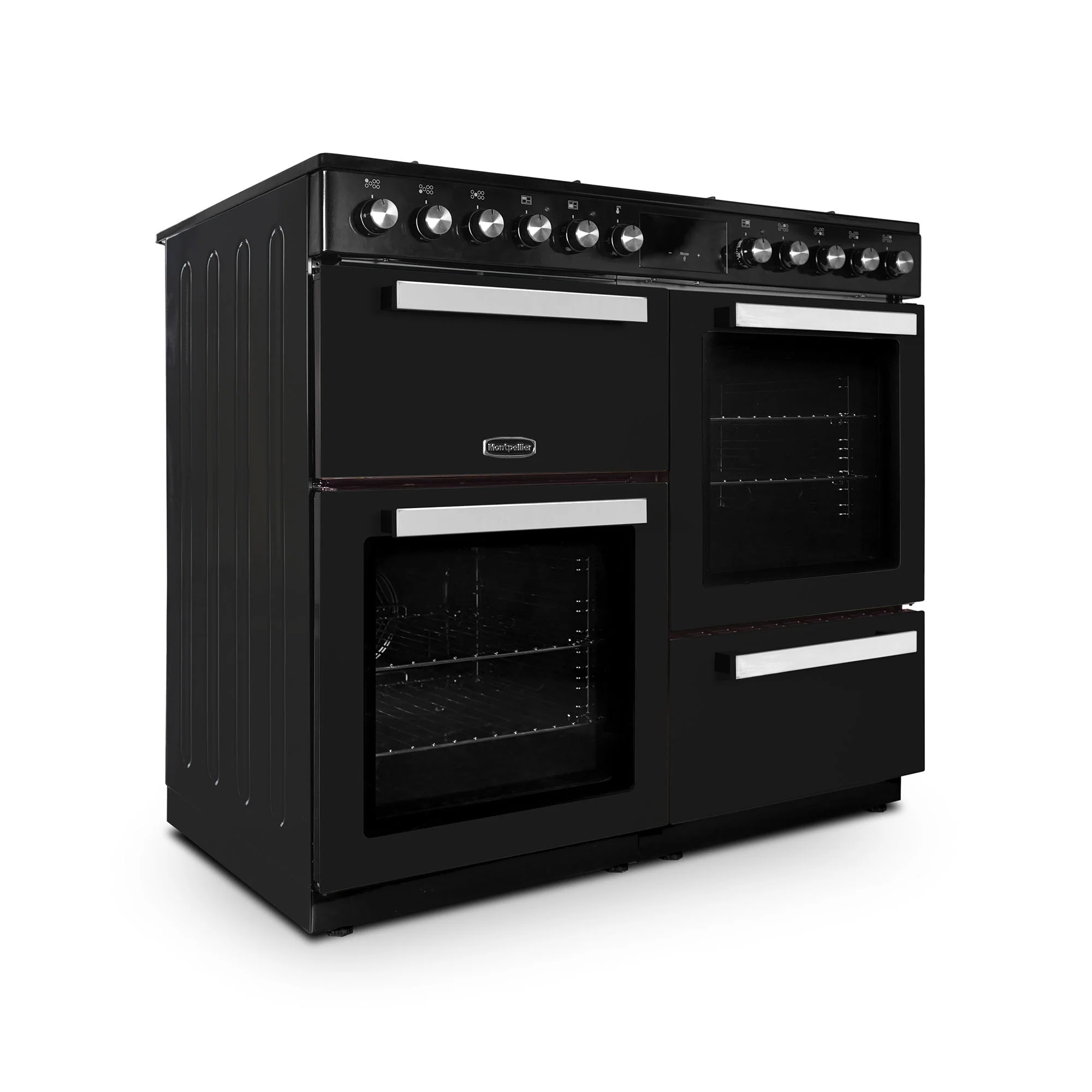 Montpellier MDFRC100K - Black Dual Fuel Range Cooker - 7 Gas Burners, 2 Ovens, 100cm Width - Image 3