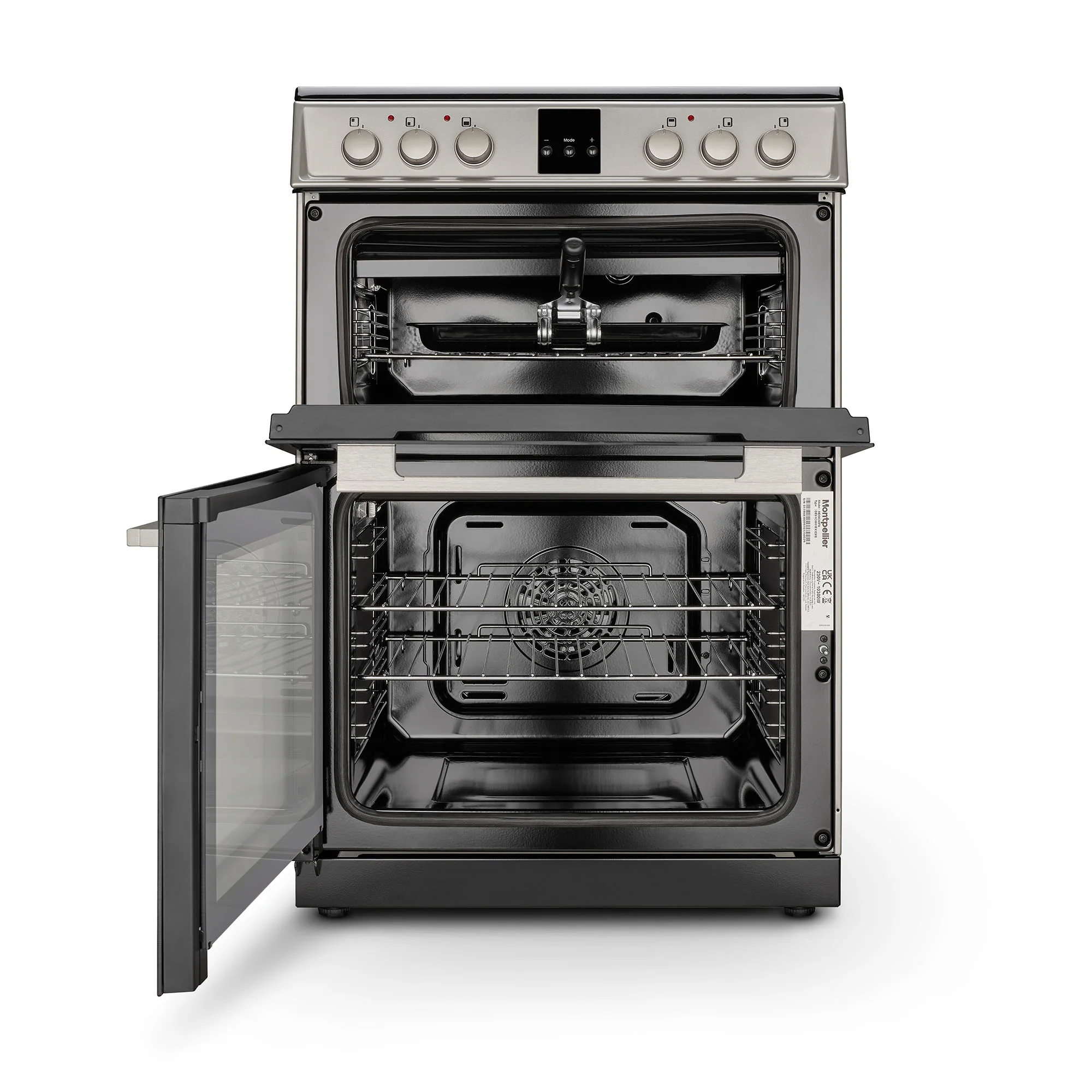 Montpellier MDOC60FS - Silver 60cm Ceramic Double Cooker - 4 Zones, 111L Total Capacity - A/A Energy - Image 2
