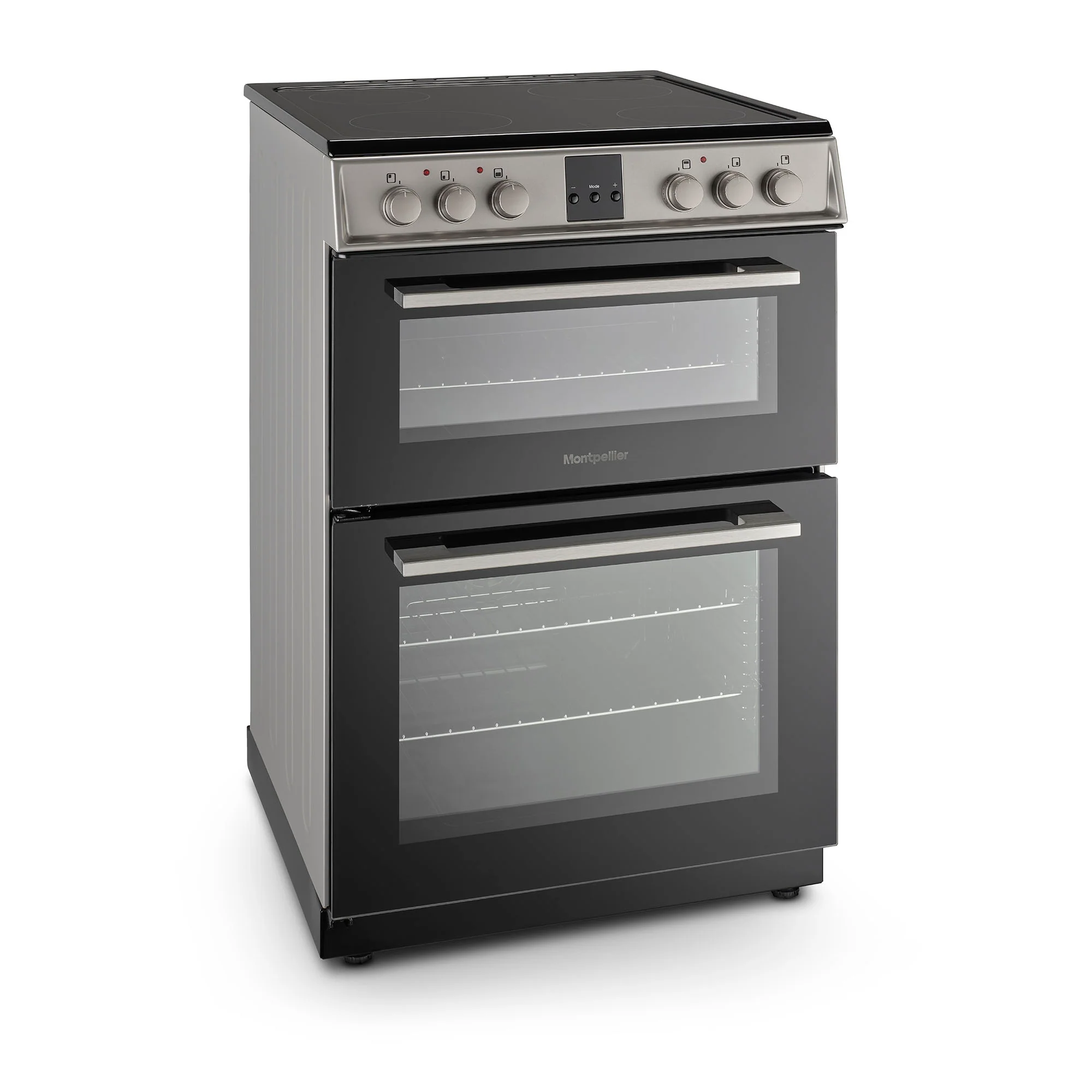 Montpellier MDOC60FS - Silver 60cm Ceramic Double Cooker - 4 Zones, 111L Total Capacity - A/A Energy - Image 3