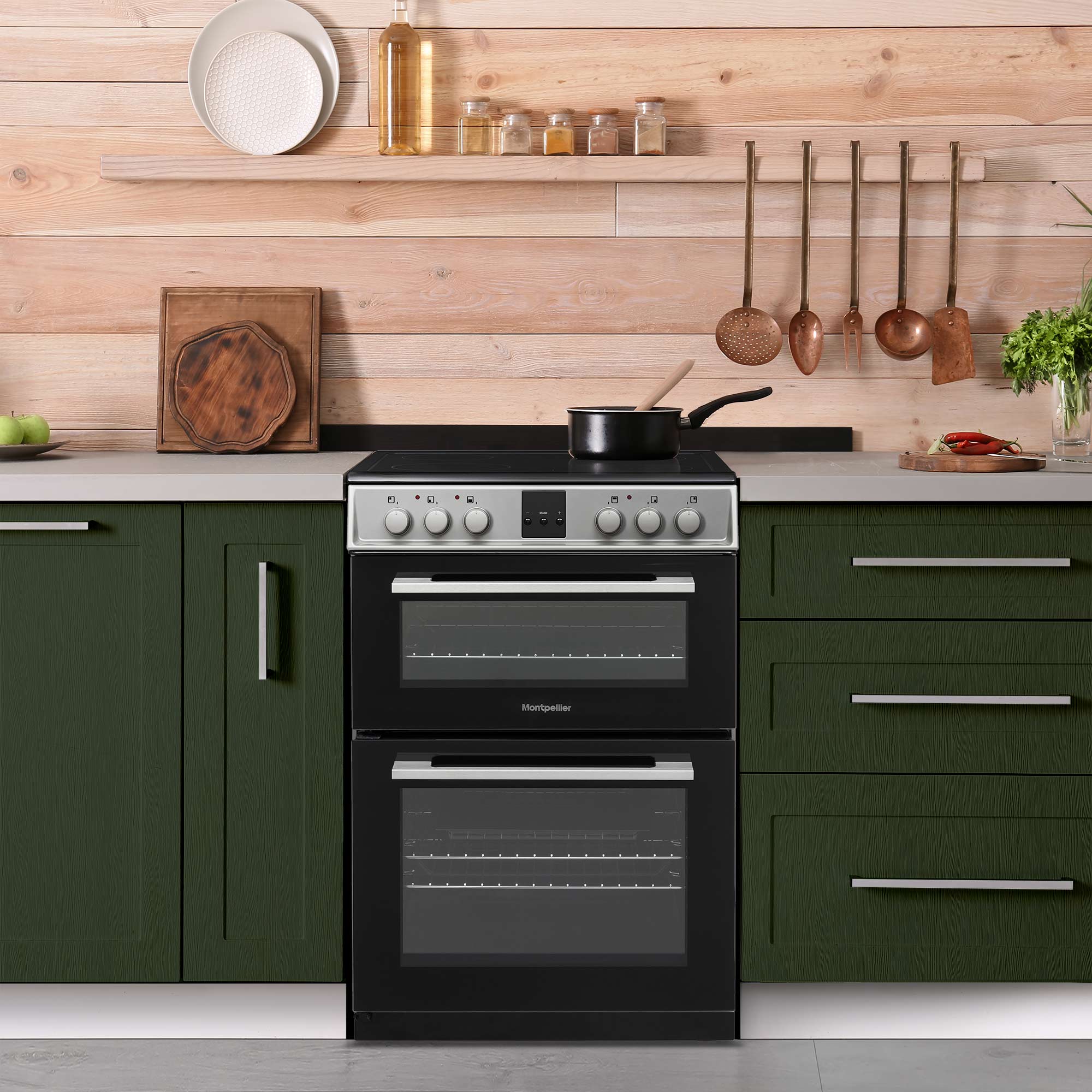 Montpellier MDOC60FS - Silver 60cm Ceramic Double Cooker - 4 Zones, 111L Total Capacity - A/A Energy - Image 5