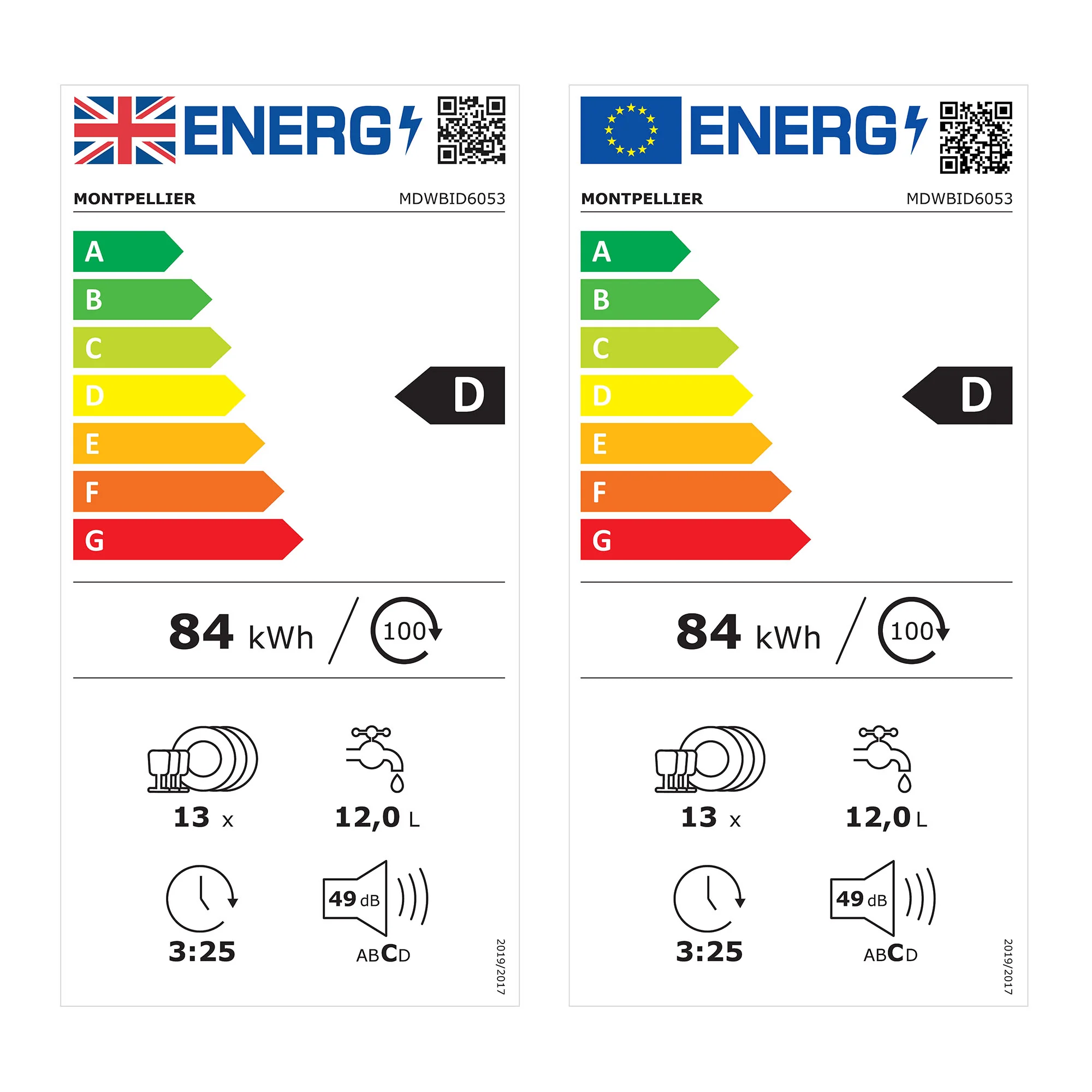 Montpellier MDWBID6053 - White 13 Place Setting Integrated Dishwasher - 49dB - D Energy - Image 5