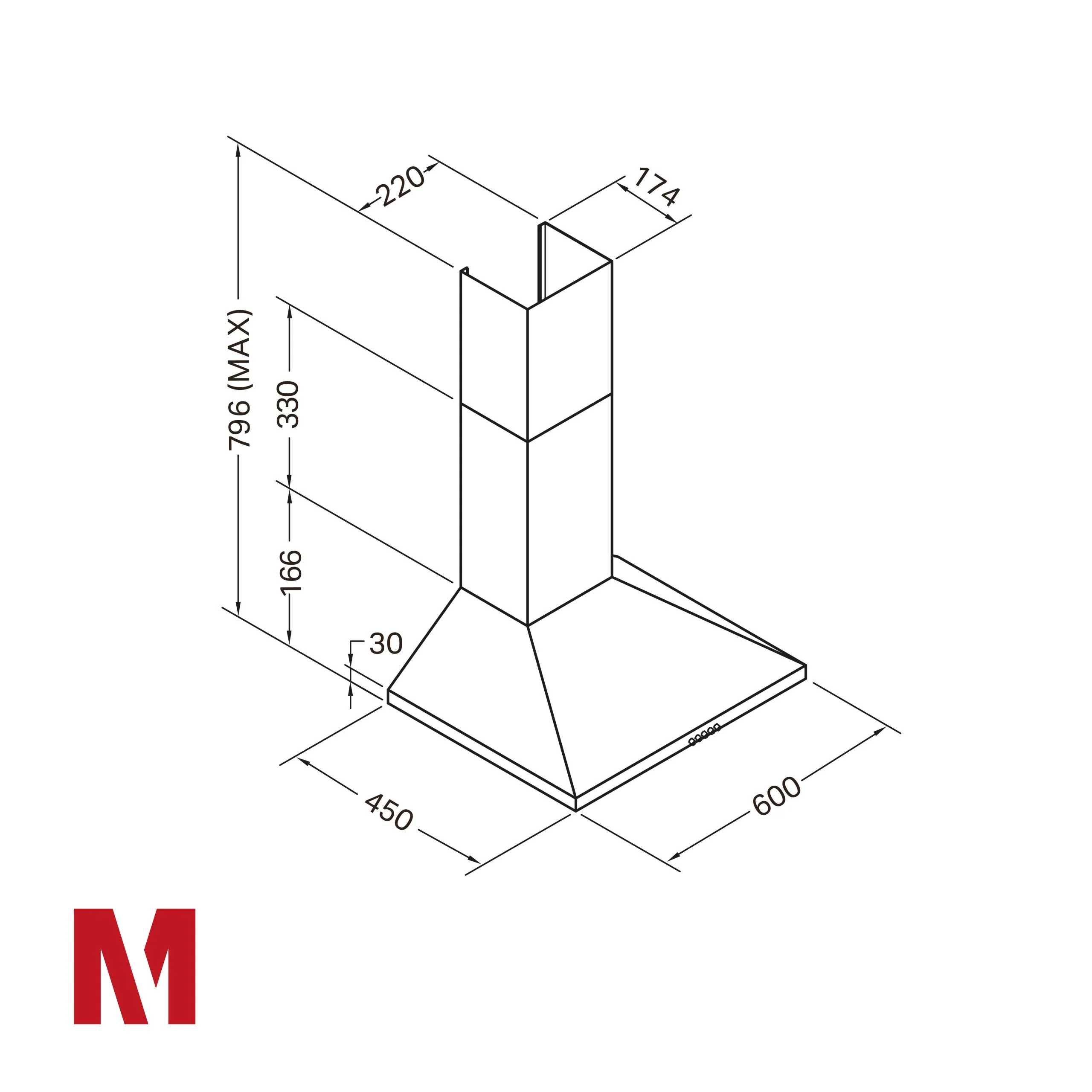 Montpellier MH600X - Stainless Steel 60cm Chimney Extractor Hood - 285 m3/h - A energy - Image 5
