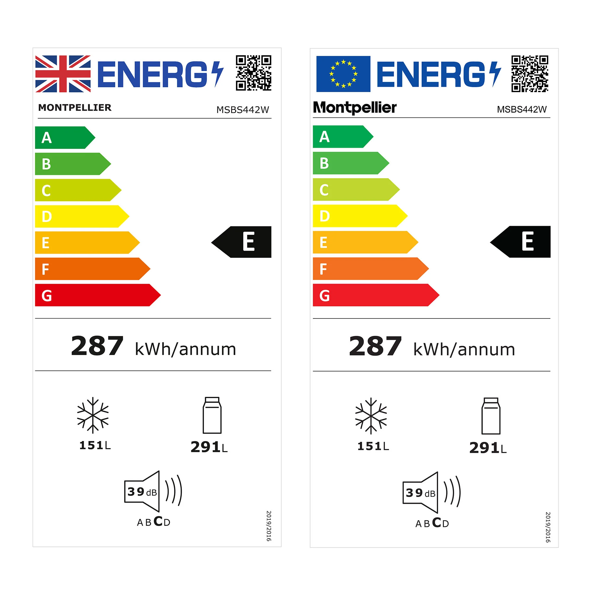 Montpellier MSBS442W - White American Style Side by Side Fridge Freezer - 442L Capacity - E Energy Rating - Image 11