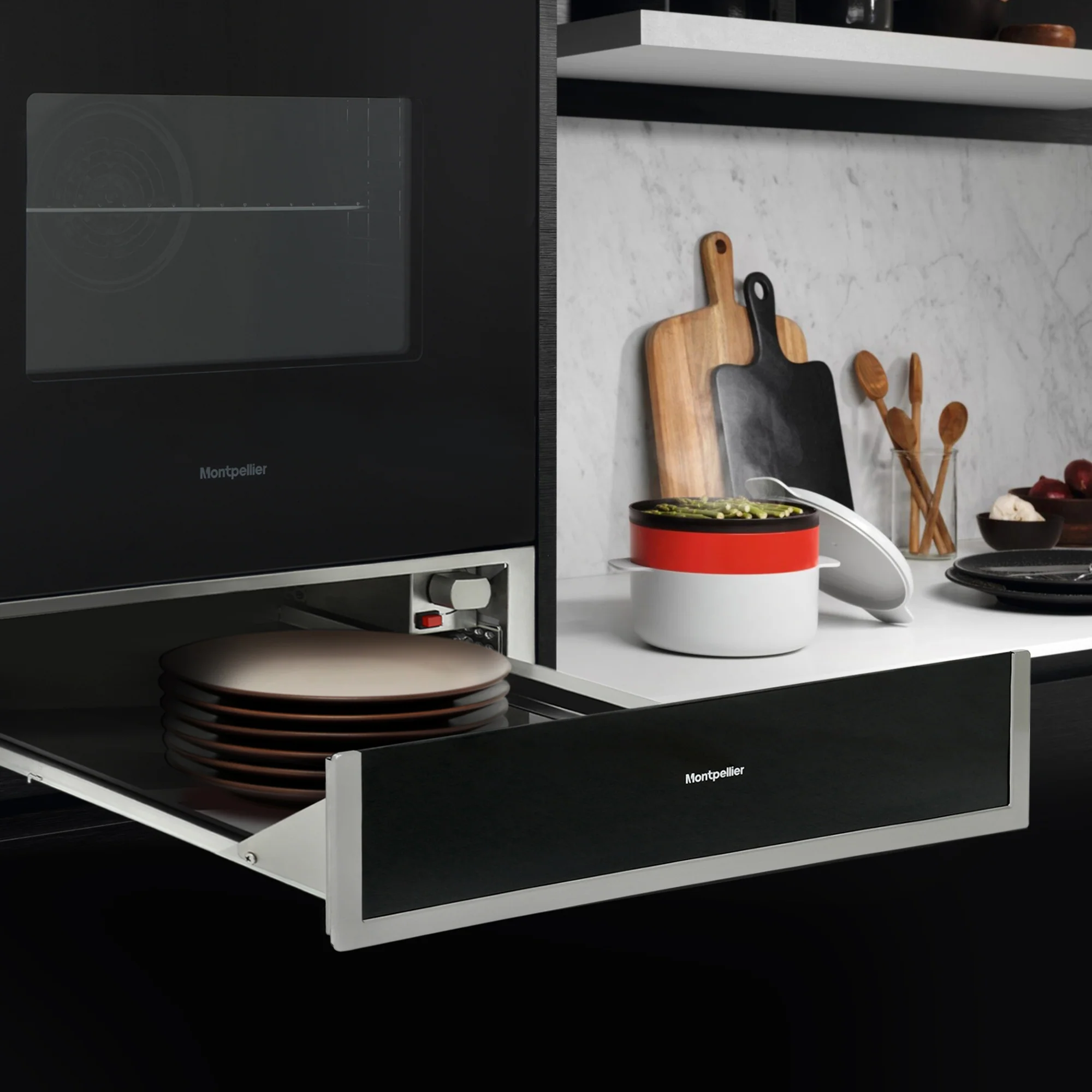 Montpellier WD140ST - Black Glass Warming Drawer with Stainless Steel Trim - Image 5