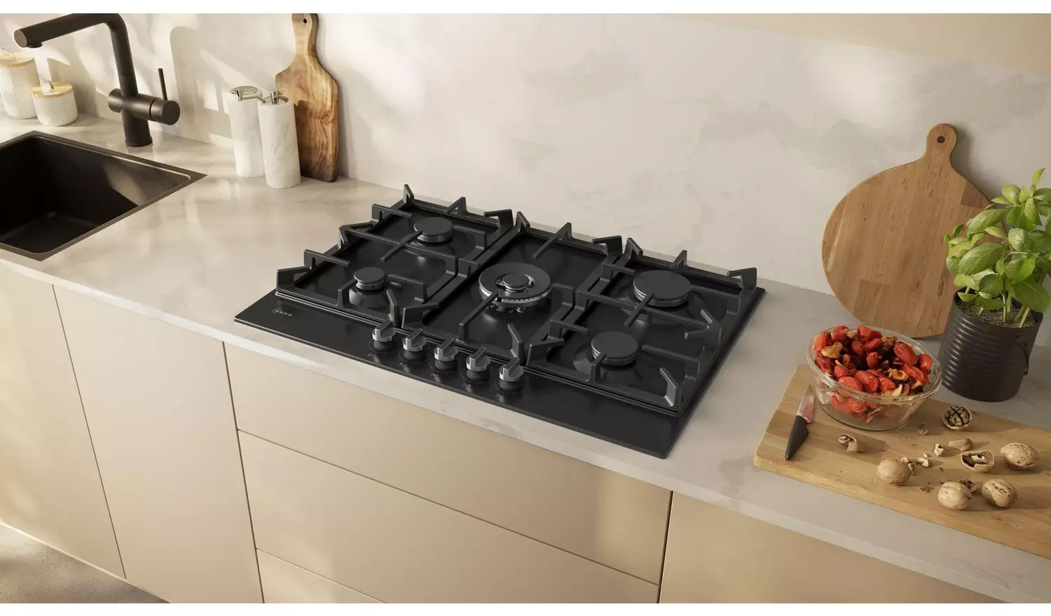 Neff T27CIQ8S0 - Black Gas Hob - 75cm - 5 Cooking Zones - Image 3