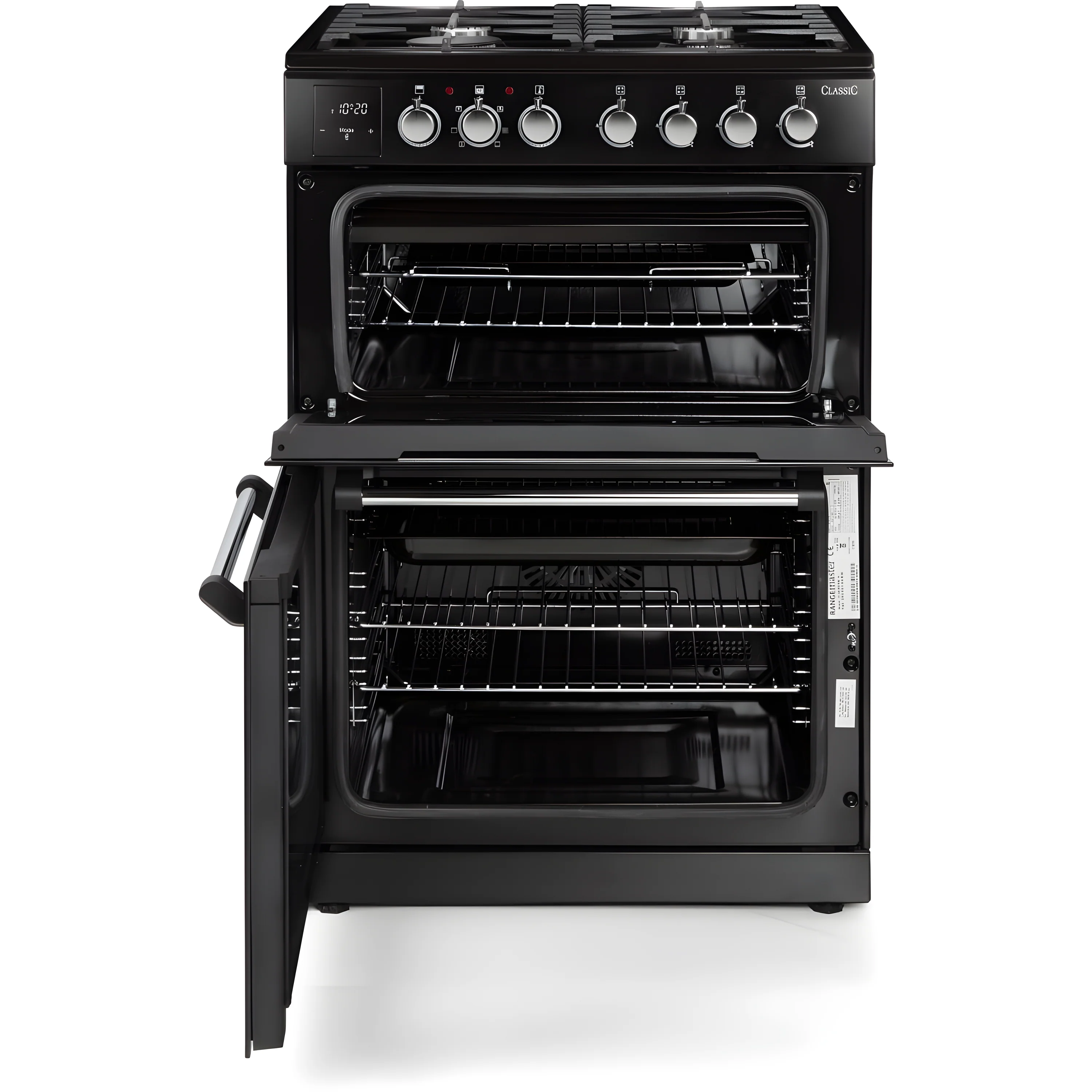 Rangemaster CLA60DFFBL/C - Black / Chrome Dual Fuel Cooker - Four Burners, 69/39 L Capacity, Double Oven - A Energy Rating - Image 2
