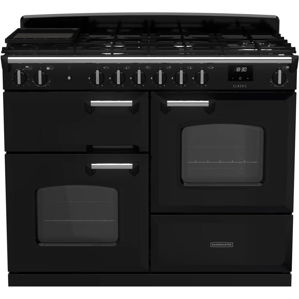Rangemaster CLO110DFPGBL/CM1 Classic - Black/Chrome 110cm Dual Fuel Range Cooker - 189L Capacity - A Rated