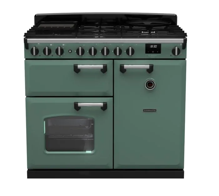 Rangemaster CLDL100DFPMGR/CM1 Classic Deluxe - Mineral Green 100cm Dual Fuel Range Cooker - A Energy Rating