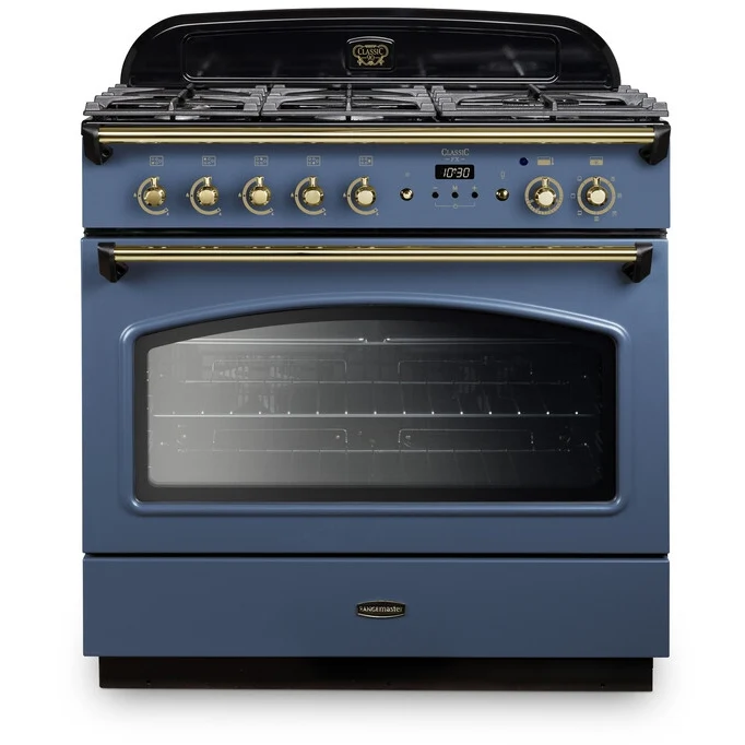 Rangemaster Classic FX CLAS90FXDFFSB/B - Stone Blue/Brass Range Cooker - 114L - A Rated
