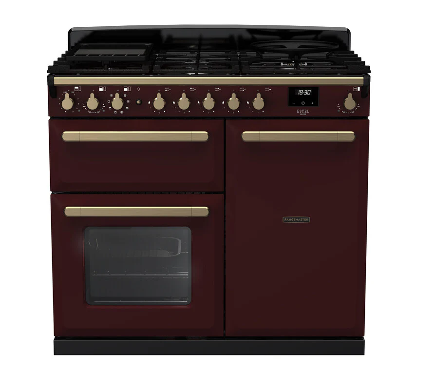 Rangemaster ESDL100DFPBOR/AB1 Estel Deluxe 100cm Dual Fuel Bordeaux/Antique Brass