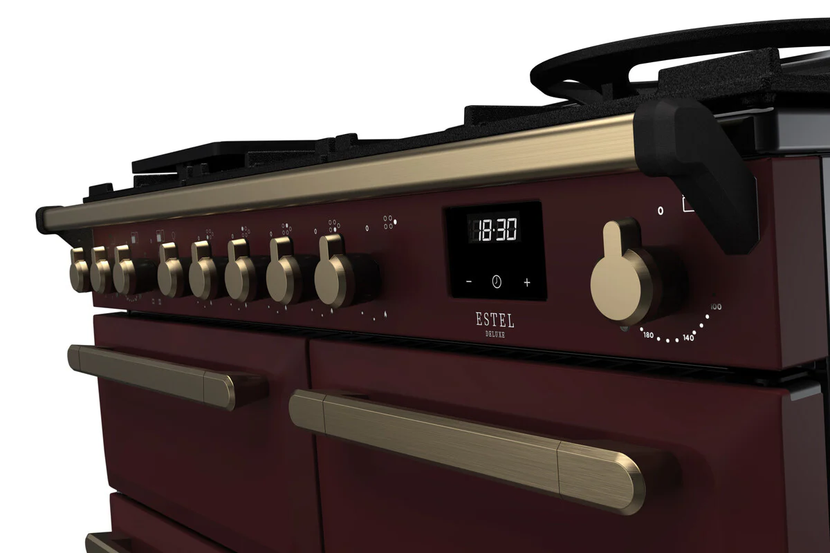 Rangemaster ESDL100DFPBOR/AB1 Estel Deluxe 100cm Dual Fuel Bordeaux/Antique Brass - Image 2