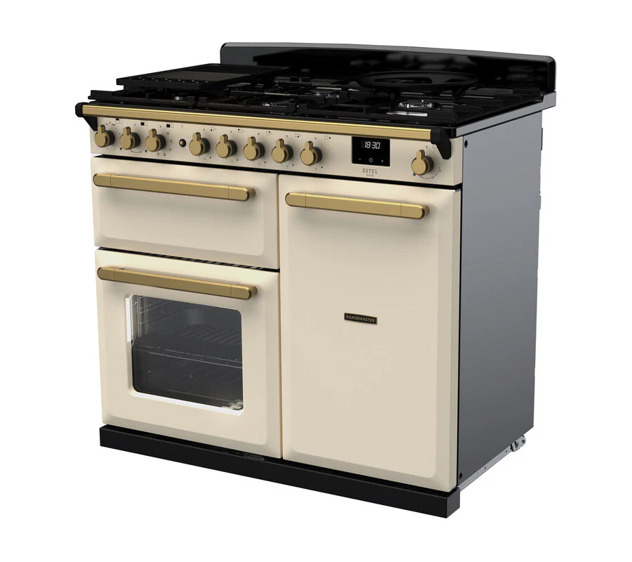 Rangemaster ESDL100DFPPCR/AB1 Estel Deluxe 100cm Dual Fuel Pale Cream/Antique Brass - Image 3