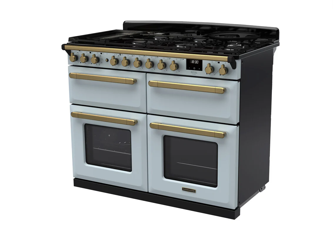 Rangemaster ESDLB110DFPMSB/AB1 Estel Deluxe 110cm BC Dual Fuel Misty Blue/Antique Brass - Image 2