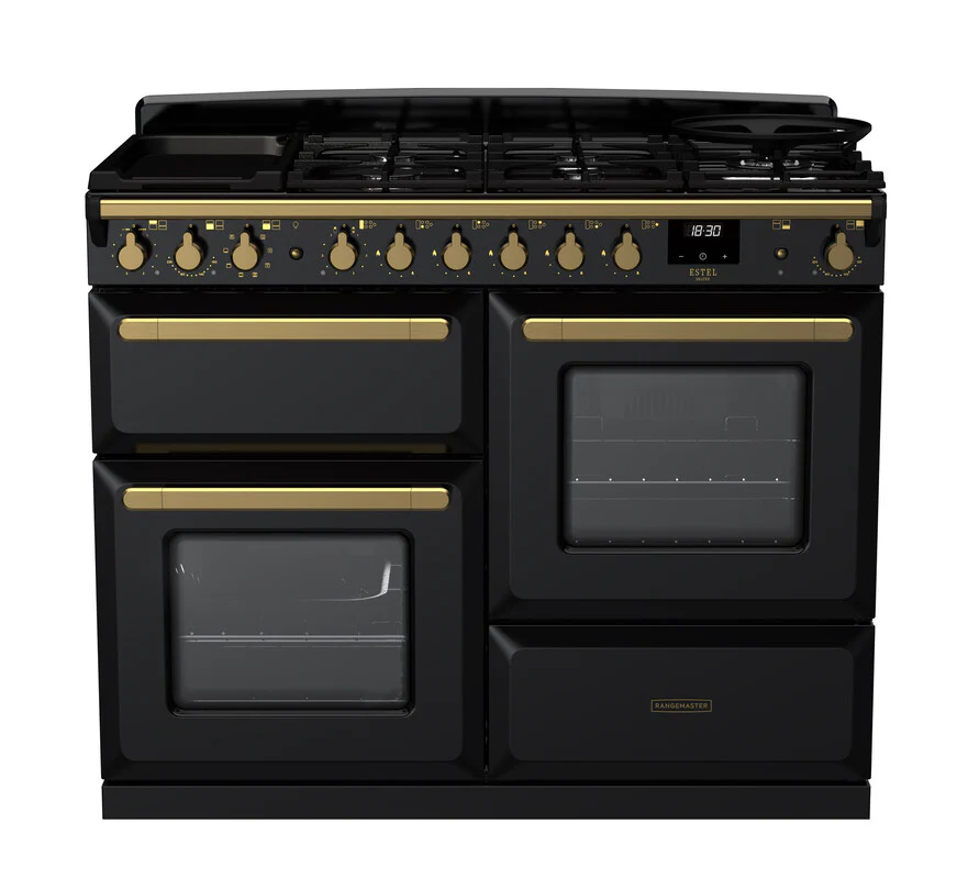 Rangemaster ESDLO110DFPGBL/AB1 Estel Deluxe 110cm Dual Fuel Black/Antique Brass