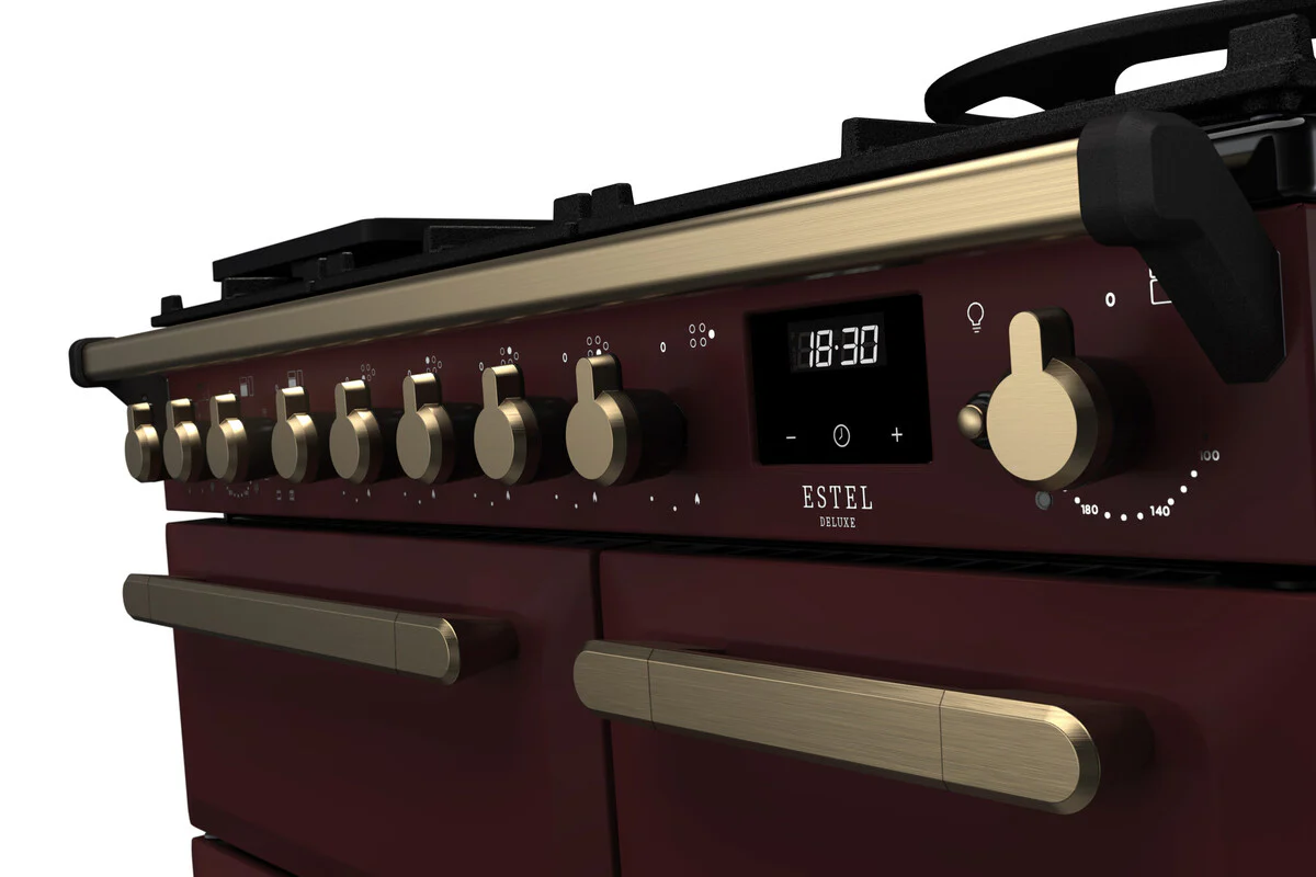 Rangemaster ESDL90DFPBOR/AB1 Estel Deluxe 90cm Dual Fuel Bordeaux/Antique Brass - Image 2