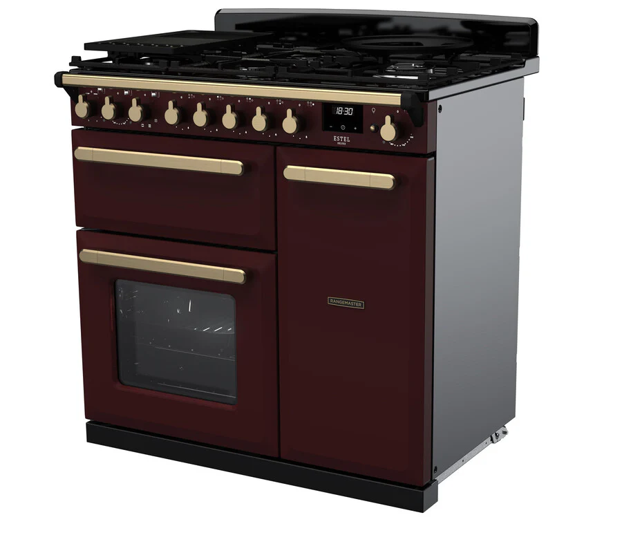 Rangemaster ESDL90DFPBOR/AB1 Estel Deluxe 90cm Dual Fuel Bordeaux/Antique Brass - Image 3