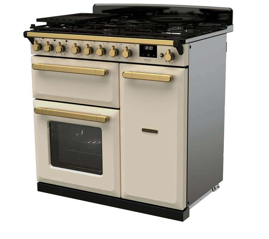 Rangemaster ESDL90DFPPCR/AB1 Estel Deluxe 90cm Dual Fuel Pale Cream/Antique Brass - Image 3
